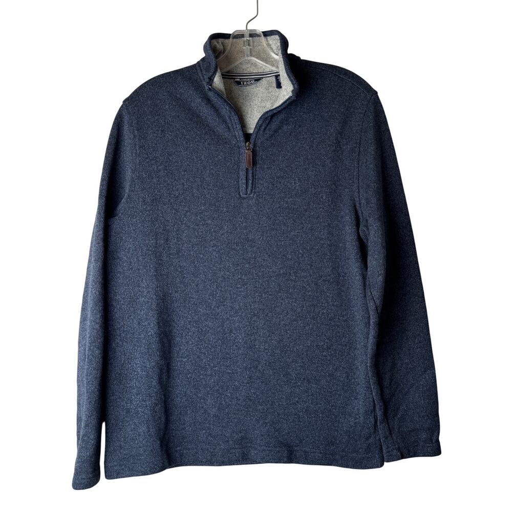 Izod Rugby Quarter Zip Sweater Heathered Blue Medium - Picture 2 of 7